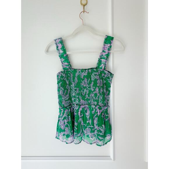 Lily Pulitzer Smocked Top Green and Purple Size S - Picture 2 of 7